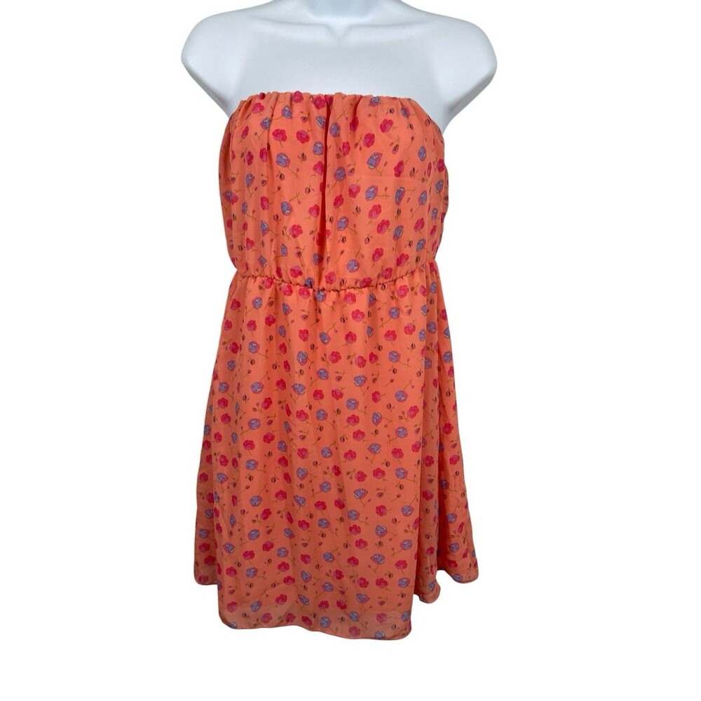 Delia’s Strapless Micro Floral Dress M Orange Blush Tube Mini Y2K Sheer NWT Flaw
